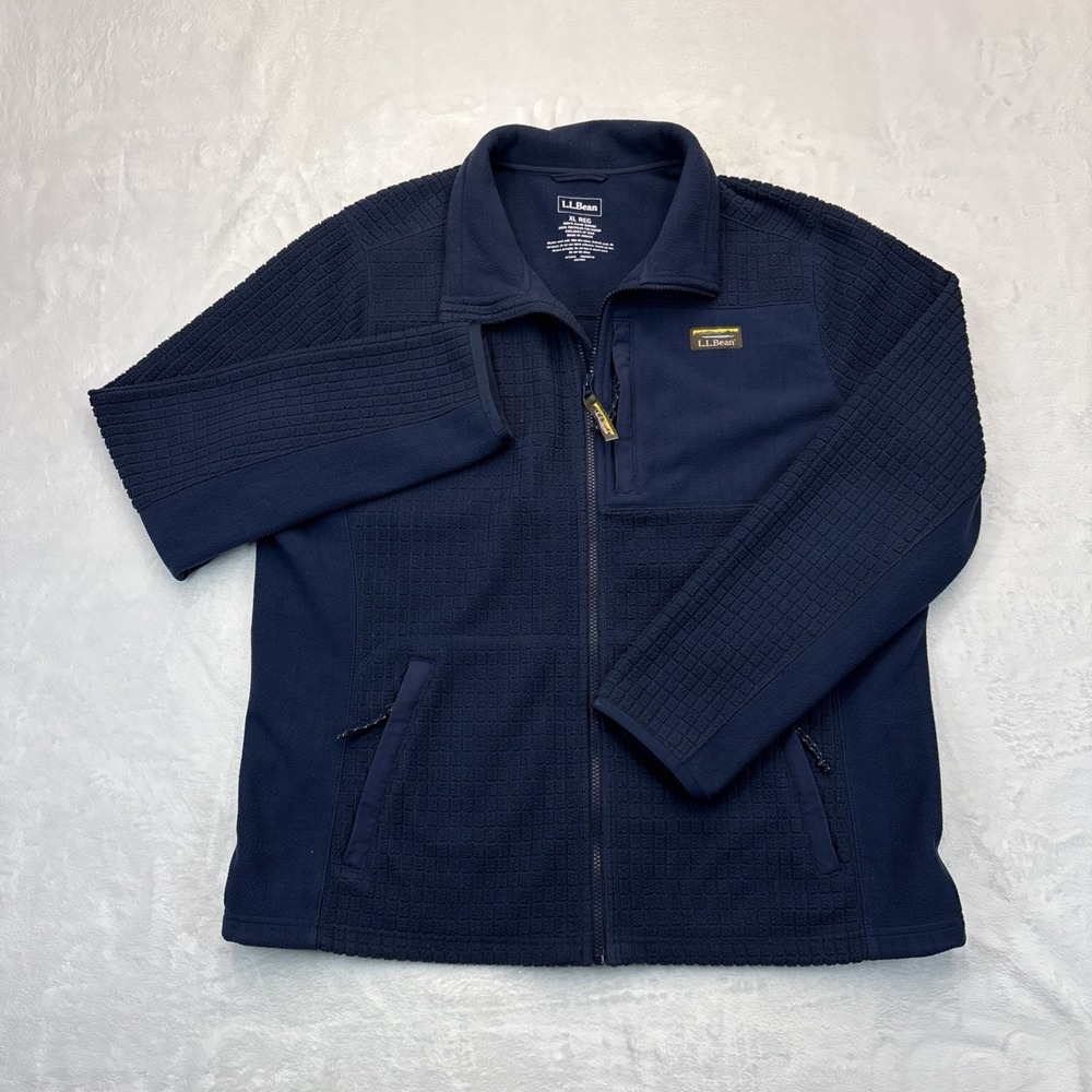 LL Bean Jacket Men Large Blue Mountain Classic Wind Proof Waffle Fleece Full Zip